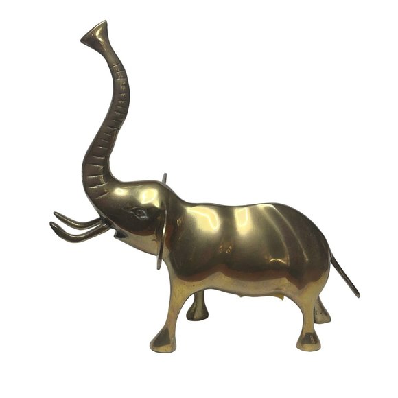 Vintage Brass Elephant Sculpture Figurine Trunk Raised - Picture 1 of 7